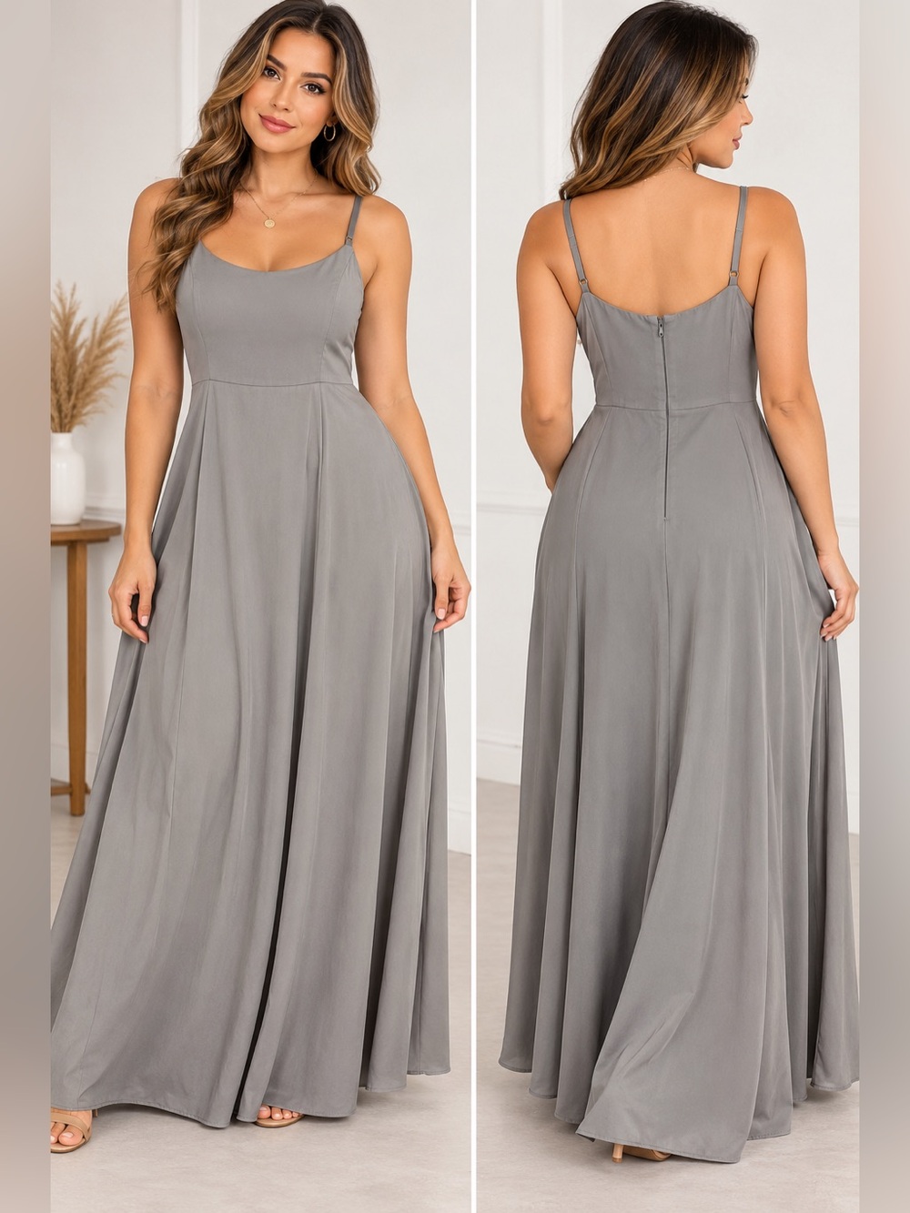 David's Bridal Light Gray Maxi Dress
